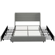 HOMCOM Queen Bed Frame with Headboard, Upholstered Platform Bed Frame with Stora