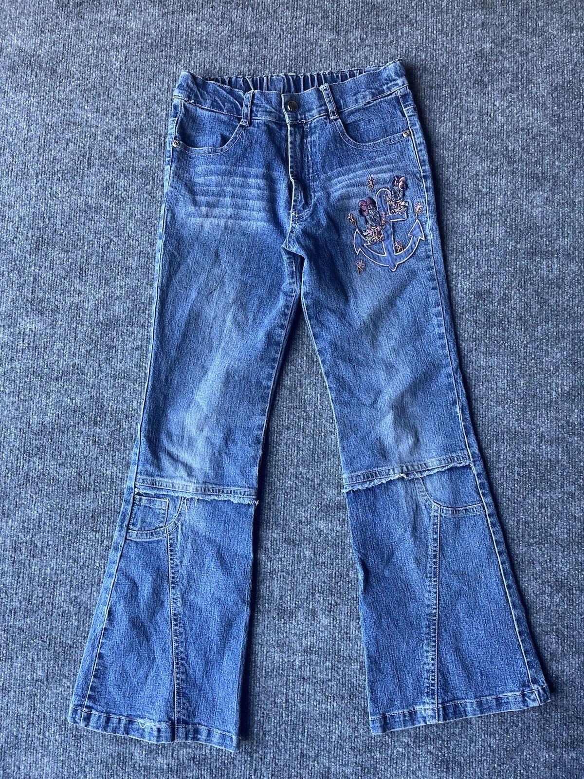 Vintage Kids Minnie Mouse Sports Rugged Wear Flare Denim Jeans Size 26 Girls 90s