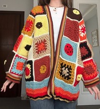 Boho Crochet Patchwork Cardigan Handmade Square Wool Jacket Women Vin Handmade