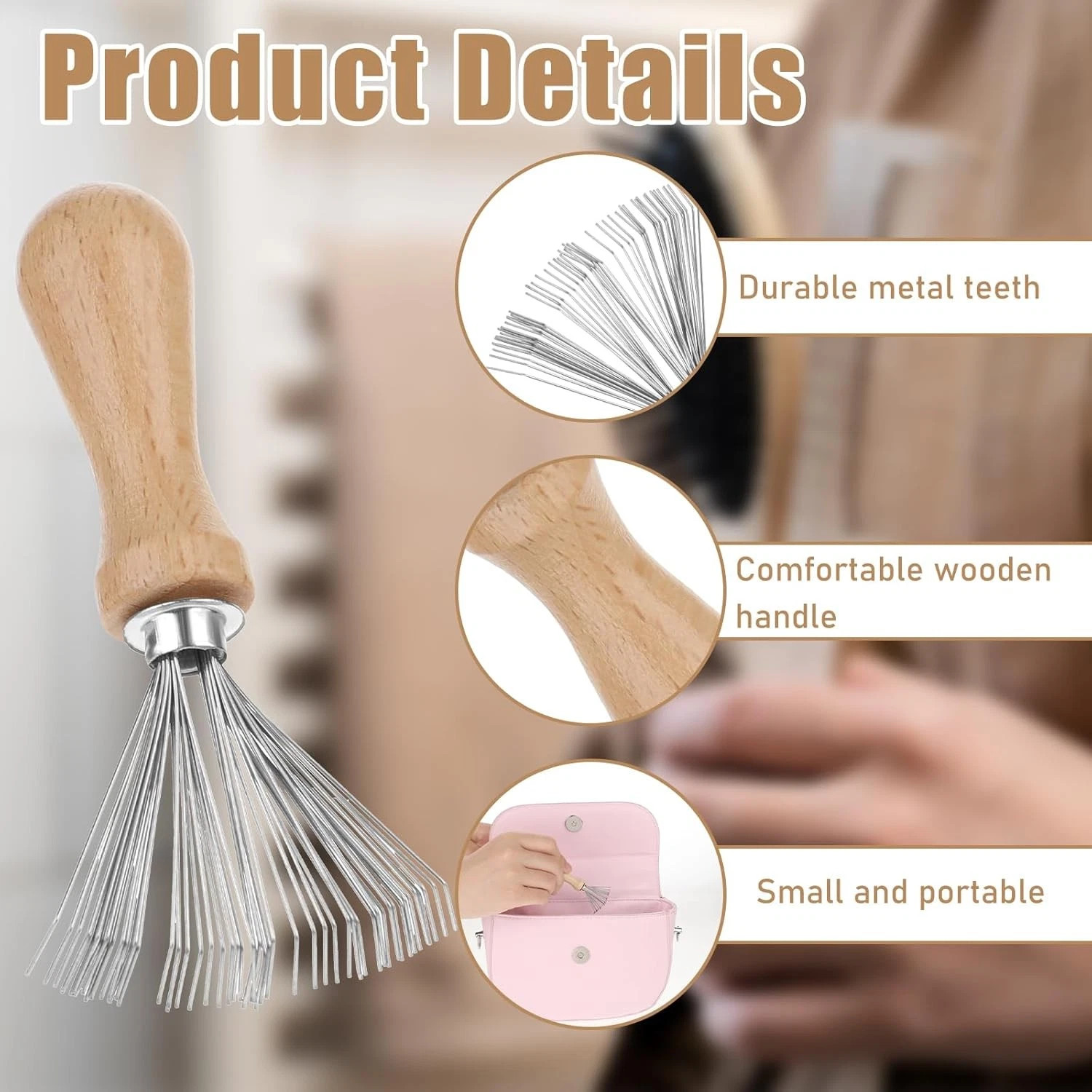2 Pcs Mini Hairbrush Cleaner, Wooden Handle Comb Cleaner with Metal Wire...