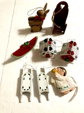 Lot Of 8 Vntg Assorted Wooden Christmas Tree Ornaments 2" to 4" #14