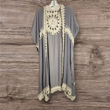Rebellion Again crochet trim gray open front kimono / duster woman's size large