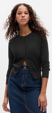 NWT GAP CashSoft Cardigan, Sz L, Black, Crewneck, Button, School Office