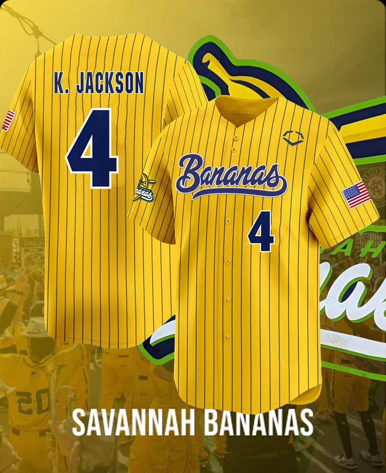 Savannah Bananas #4 KJackson Baseball Jersey Shirt in All Sizes BO1905