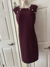 Tommy Hilfiger Dress Women’s Sz 12 Navy Pink Stripe Gold Buttons Preppy Classic