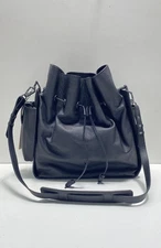 Dorsa Tehran Women's Black 1370 Solid Leather Drawstring Bucket Bag