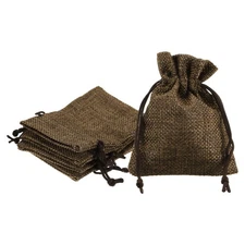 5pcs Burlap Bags with Drawstring, 3x4" Jewelry Pouches for Party Gift, Brown