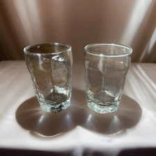 Libbey 6 Panel Juice Glasses Clear Glass 3.75 Inches Tall Set Of 2 Vintage MCM