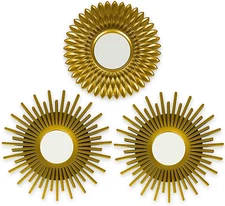 Gold Wall Mirrors Set of 3 | round Decorative Mirrors for Room & Home Decor