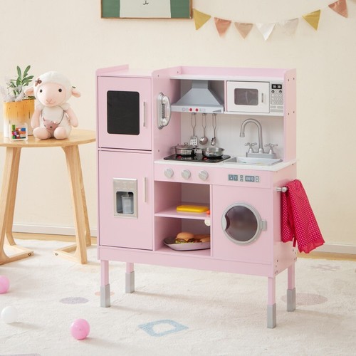 3-Level Height Adjustable Toddler Pretend Play Kitchen & 6 Pcs Accessory 3+ Year - Picture 4 of 10