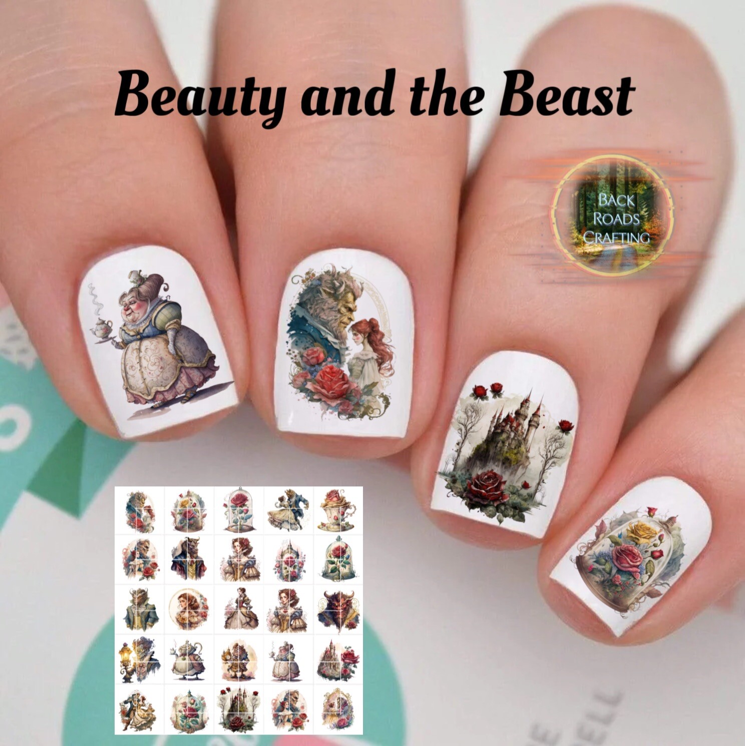 Beauty and the Beast Waterslide Nail Decals Set of 50 with Instructions and Bonus Design