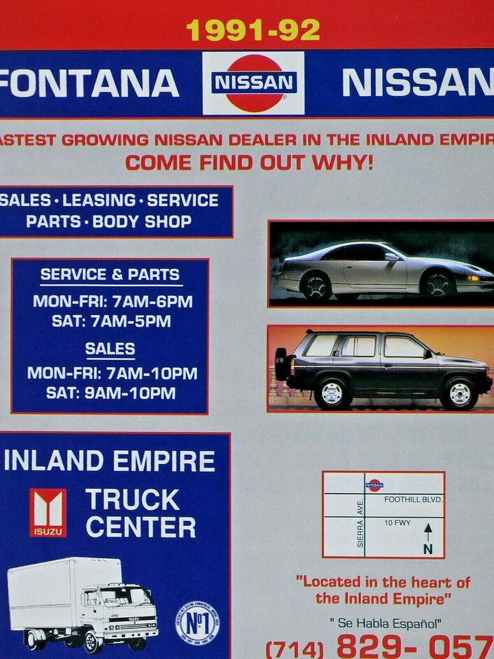 Anuncio impreso original Fontana Nissan California Regional Vintage 1991 8,5 x 11" Foto 3 de 4