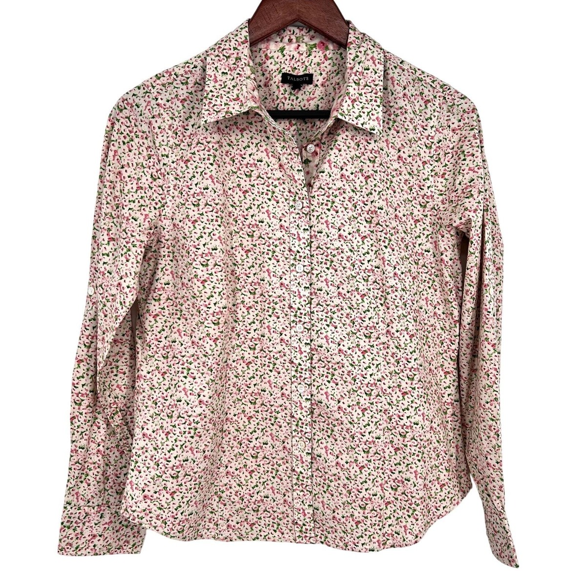 Talbots Sz Floral Long Sleeve Pink Green Button Blouse Shirt Top