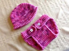 Crocheted Pink Diaper Cover and Beanie Set 3 - 6 months - READY TO SHIP 