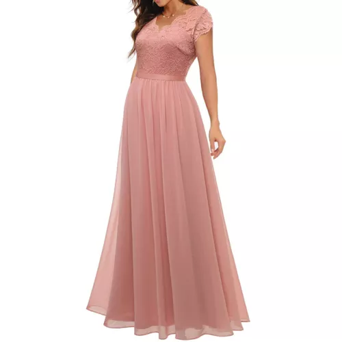 Schickes Damen Spitze Maxi Chiffon Brautjungfer formell Abschlussball Abend Hochzeit Party Kleid - Bild 16 von 34