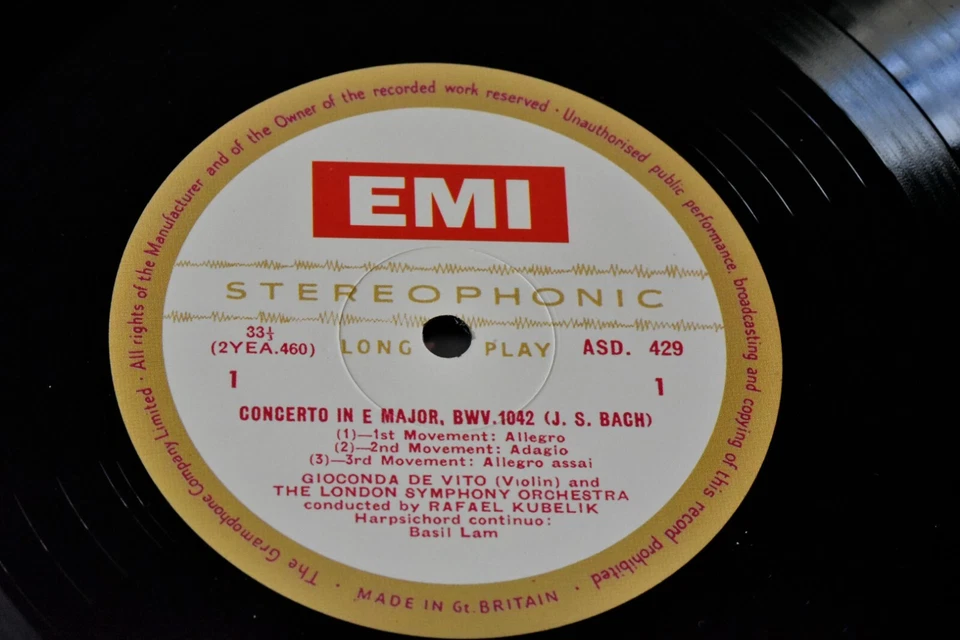 AUDIOPHILE TESTAMENT EMI ASD 429 UK BACH "Violin Concerto" GIOCONDA DE VITO 180g - Image 3 of 3