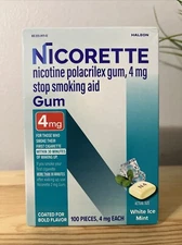 Nicorette 4 mg White Ice Mint Nicotine Gum Quit Stop Smoking Aid - 100 Count