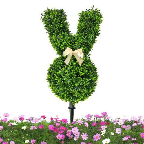 Green Artificial Bunny Topiary Easter Bunny Topiary Tree Pot for Outdoor Decor - Picture 3 of 11