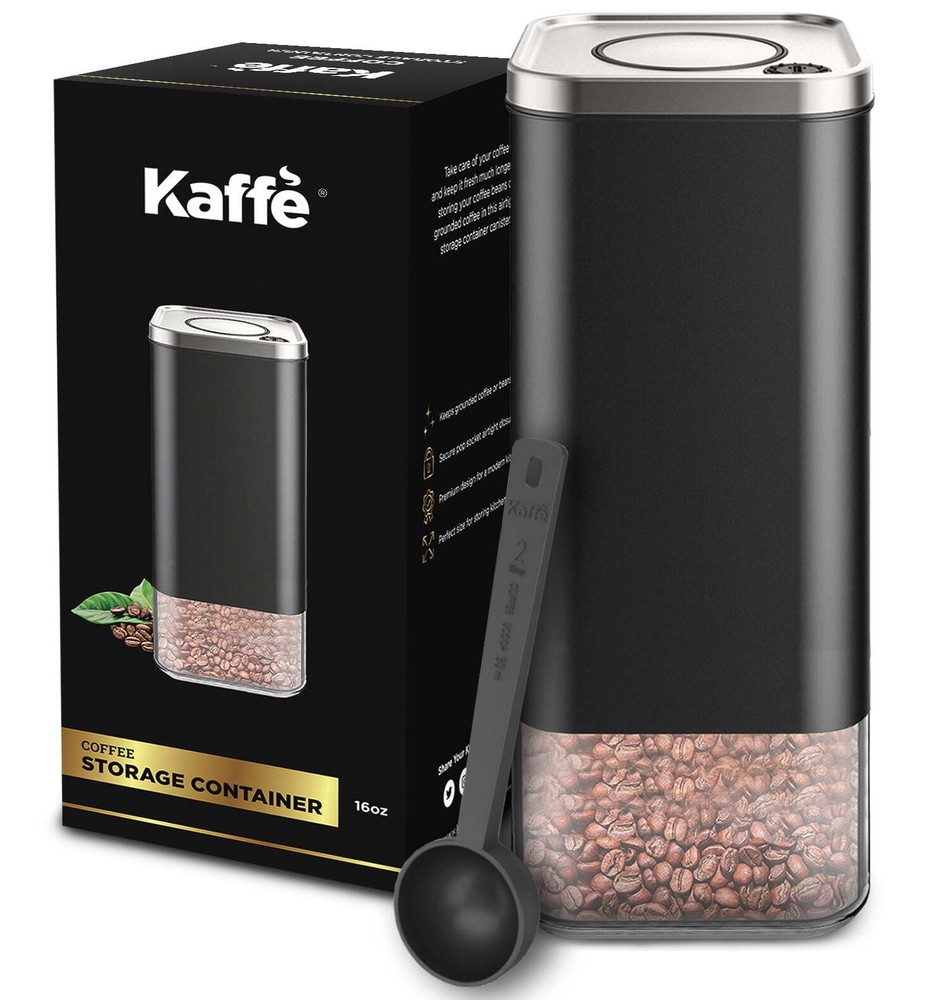 Airtight storage container, coffee jar with airtight lid black/stainless steel