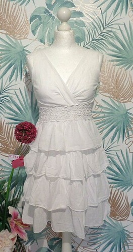 Robe Fille J.Khaki 12 Ans – Coton Rayé Bleu, Volants à Plusieurs Niveaux, Longueur Genou