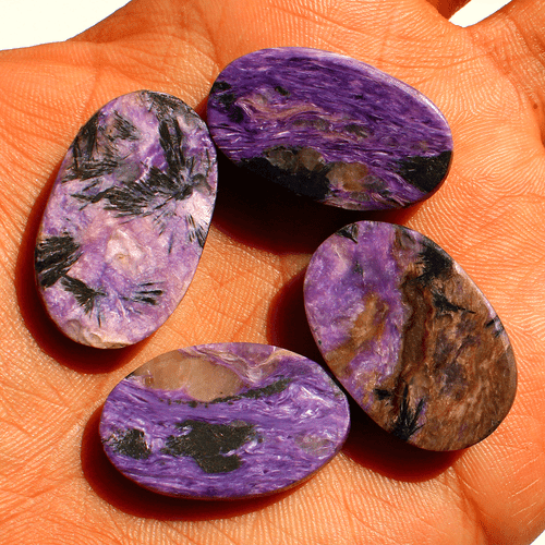 4 Pcs Natural Russian Charoite Top Quality 30mm-32mm Oval Cabochon Gemstones Lot - Picture 6 of 13
