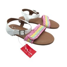 Nina Girls Marcela Sandals Rainbow Sparkle Fringe White Pink Colorful 11
