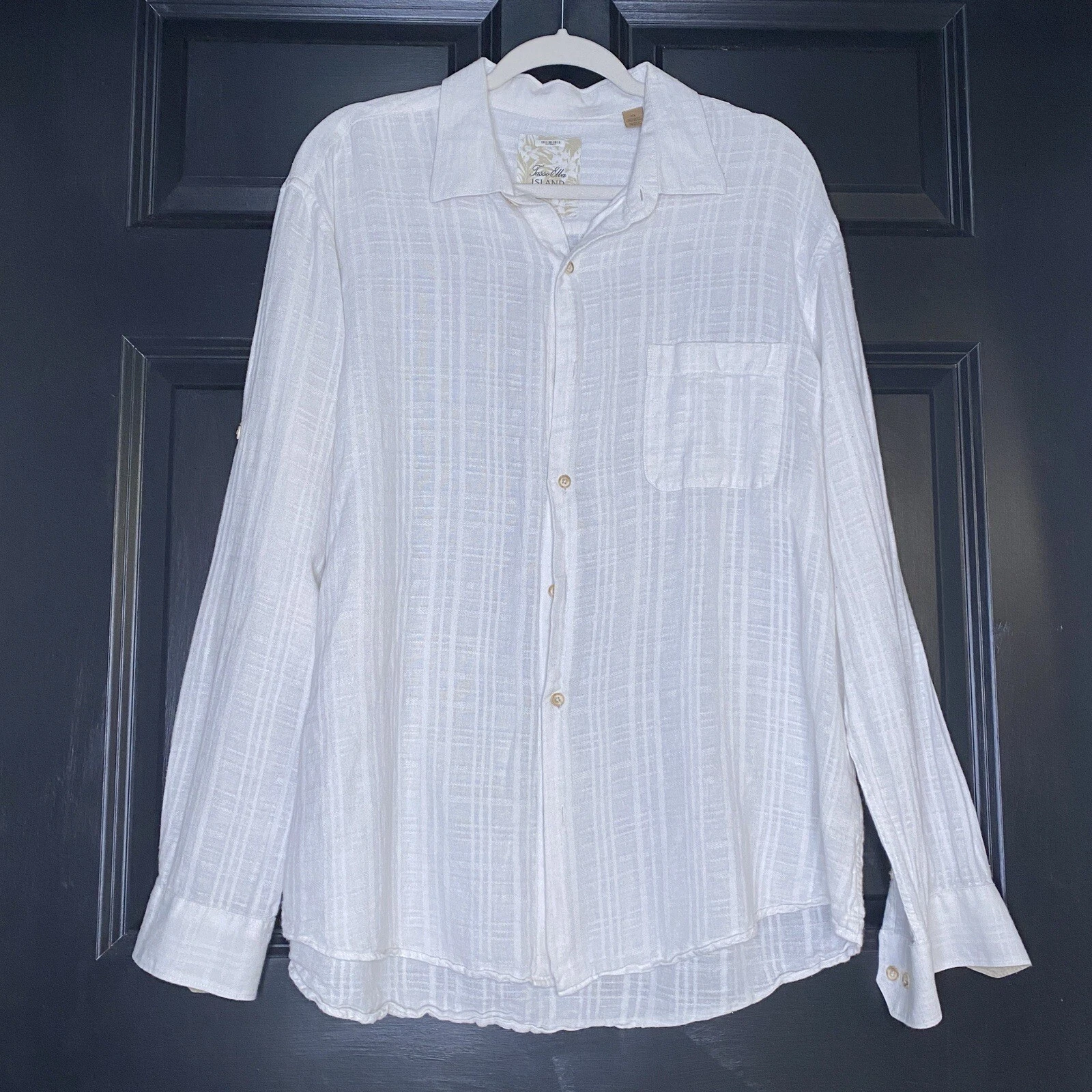 Tasso Elba Island White Linen Blend Button Front Long Sleeve Shirt Size XL