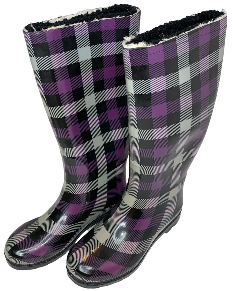 Botas de lluvia Henry Ferrera para mujer talla 7 púrpura plata caña de acero, media pantorrilla Foto 2 de 4