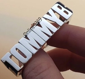Authentic Solid Metal 925 Silver Men's Stylish Name Two Finger Ring 14k White Gold Plated