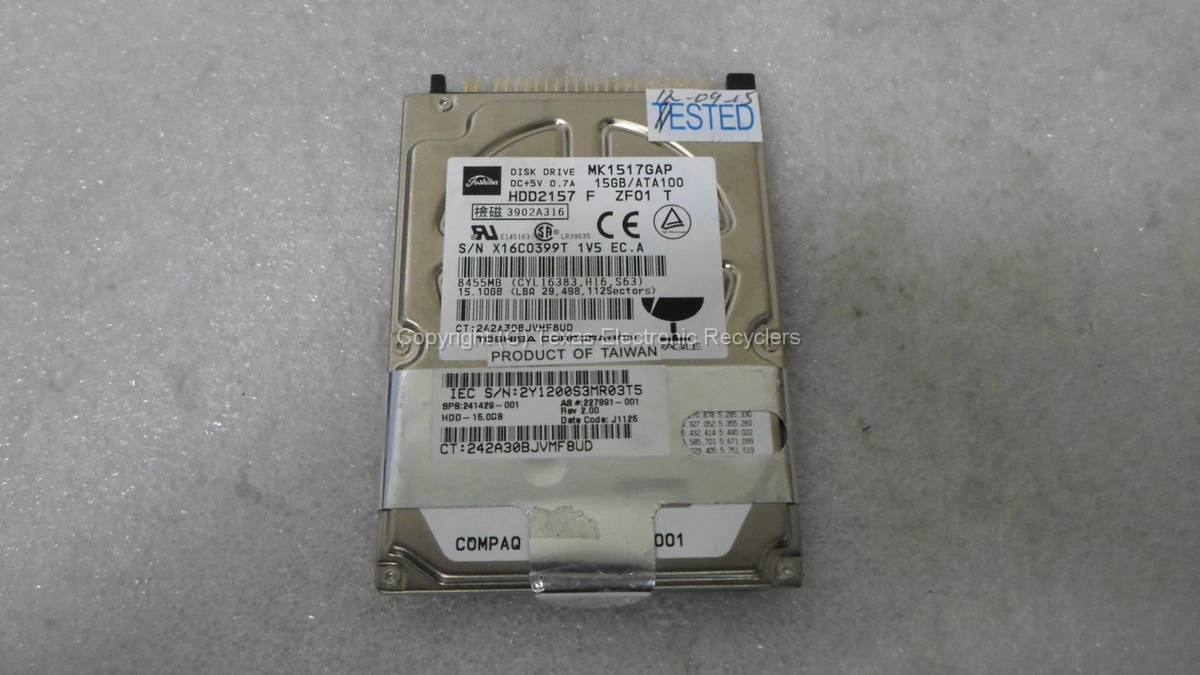 Hard Disk Toshiba MK1016GAP 10GB 4200RPM IDE PATA 2.5'' &ndash; NUOVO &ndash; Per Notebook Vintage