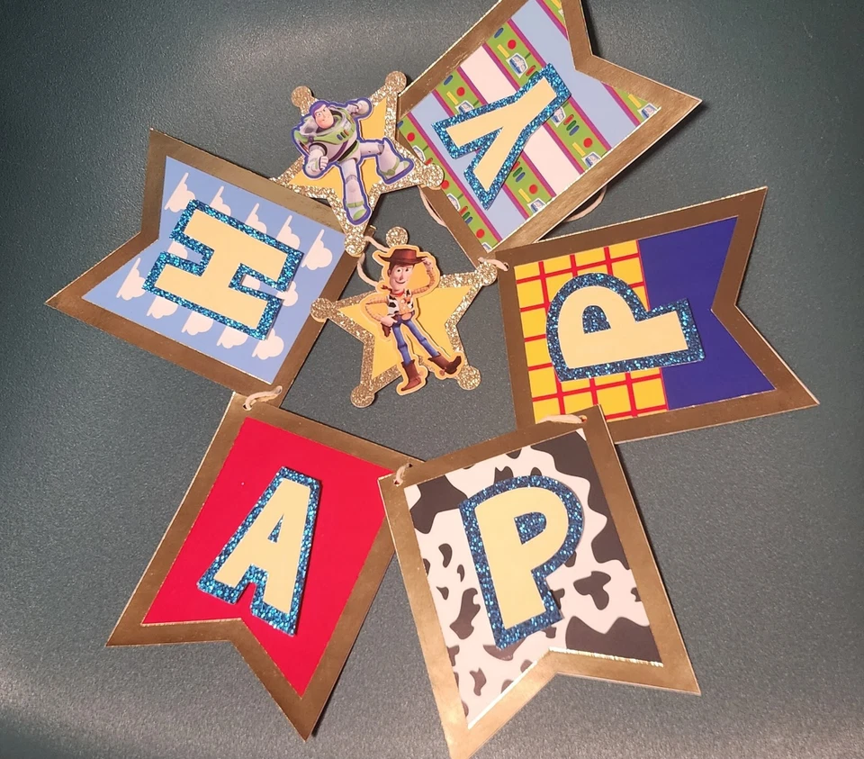 Banner de feliz cumpleaños Toy Story, pancarta de cumpleaños de madera, pancarta de cumpleaños de vaquero Foto 2 de 4