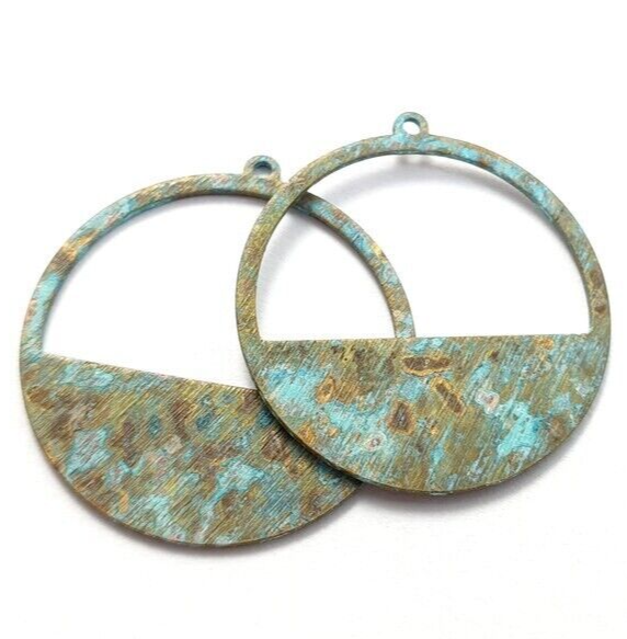 12ps Circle metal charm Turquoise rustic patina Jewelry making