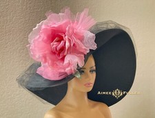 Kentucky Derby Hat Black Pink Easter Hat Hot Pink Rose Del Mar Royal Ascot Hat