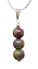 Dragon Bloodstone 3 Bead Necklace Pendant - Silver