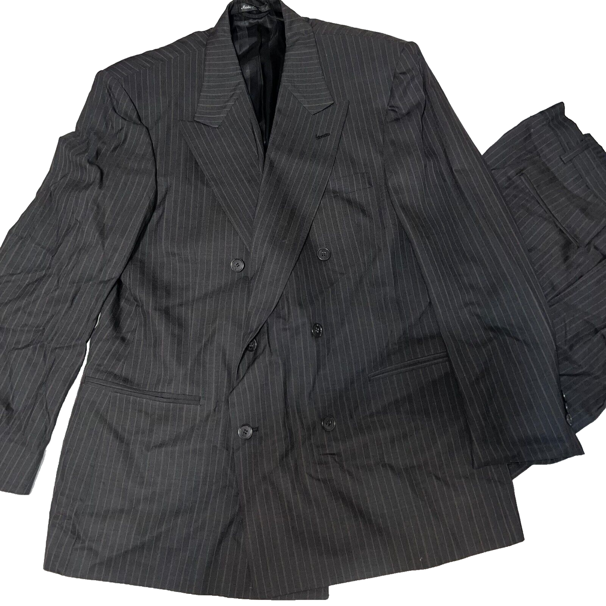 Vintage Pierre Cardin Double Breasted Striped Suit 44 30x33