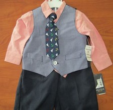 NEW NAUTICA BABY BOYS MEDIUM BLUE 4 PIECE VEST SET WITH TIE SZ 18M 24M
