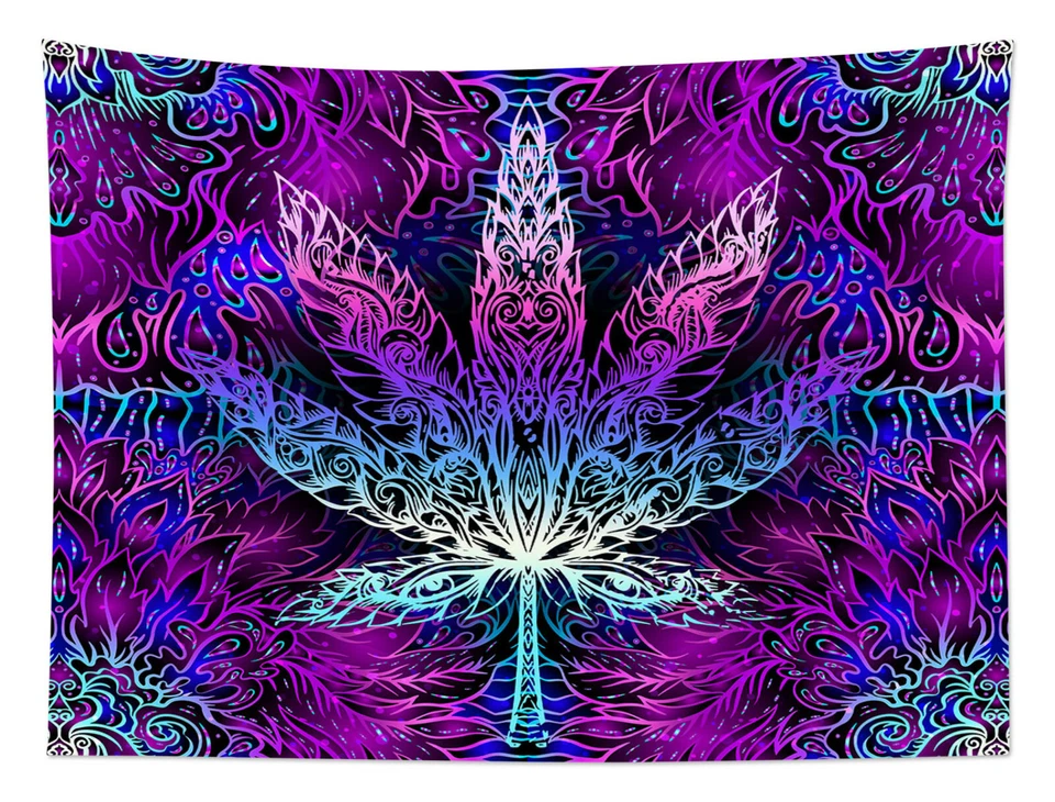 Trippy Weed Tapestry Psychedelic Marijuana Leaf Wall Hanging For Living Room - Image 4 of 4
