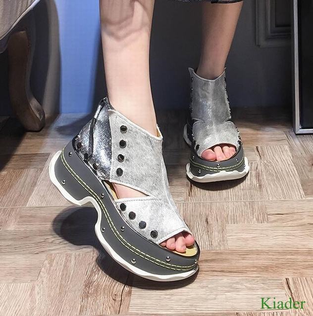 Bloque De Dama De Cuero Deportes Sandalias De Taco Alto Zapatos de plataforma con costura remaches nuevo Bloque De De De Dama De Cuero Deportes Sandalias De Taco Alto Zapatos de plataforma con costura remaches nuevo venta