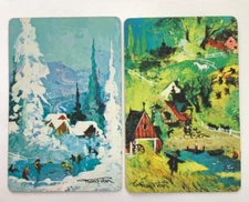 Vintage Swap Playing Cards: Farmer Work Horse. Barn Cottage. Spring Winter Scene