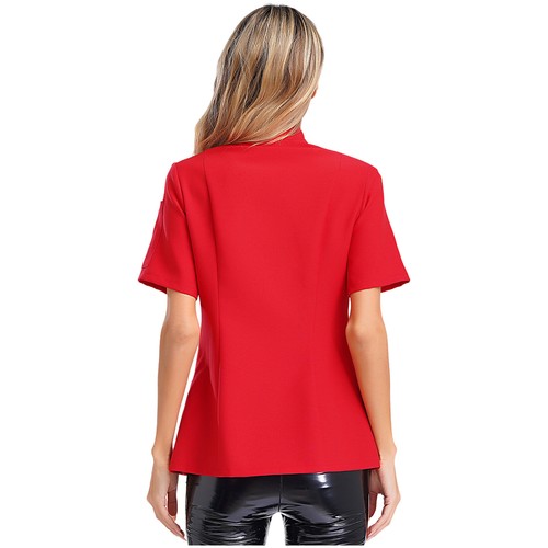 Women Coat Contrast Color Jacket Cafe Tops Breathable Short Sleeve Trimming - Picture 7 of 79