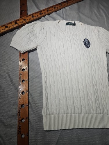 Suéter Lauren Ralph Lauren Mujer Mediano Blanco Cresta Pescador Academia Preppy - Imagen 4 de 13