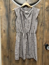Loft Outlet Blouson Dress S Gray with flowers Floral Design Cinch Waist Small