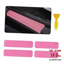 4PCS Car Door Sill Protector with Scraper,Carbon Fiber Car Door Protector Pink