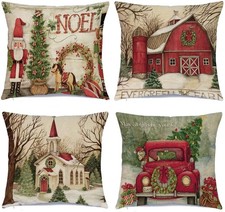 Hlonon Christmas Decorations Christmas Pillow Covers 18 x 18 Inches Set of 4 ...