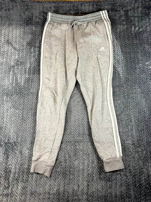 Adidas Essentials Sweatpants Womens Medium Gray 3 Stripe Fleece Lined Mid Rise