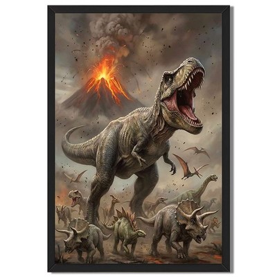 Dinosaur Volcanic Eruption Wall Art Canvas Oil Paintings Reproduction