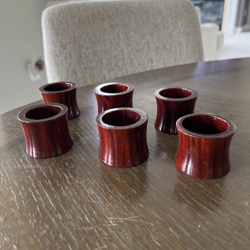 Set of 6 Vintage Cherry Wood Napkin Rings Brown Wooden Napkin Holder Rings