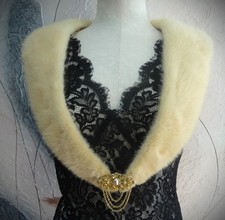 BEAUTIFUL VINTAGE GENUINE BLONDE MINK FUR STOLE WRAP COLLAR