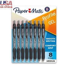 Retractable Gel Pens 0.7mm Black Ink Ultra Smooth Writing Comfort Grip 8 Count