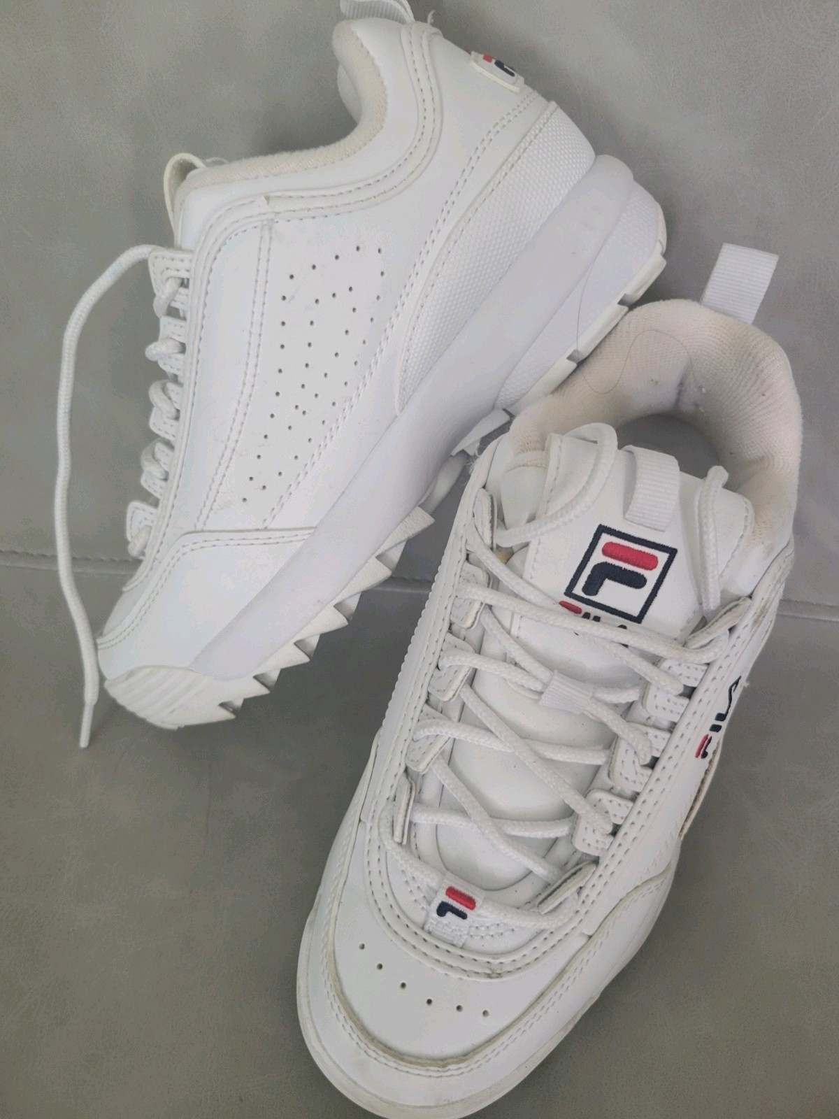 SAOLA Scarpe da corsa sportive Fila Disruptor bianche marine rosse giovanili taglia 3 bianche